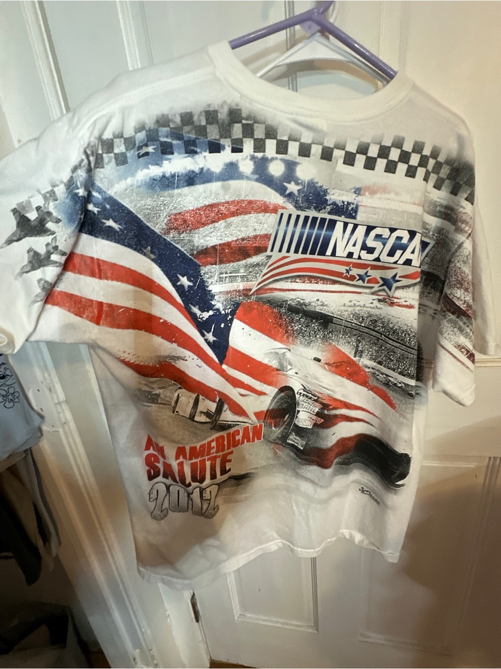 Chase Authentics White Red Blue NASCAR 'An American Salute' Vintage Graphic Tee - Picture 3 of 4